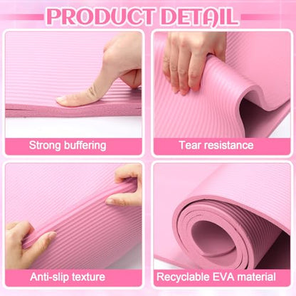 RoundFunny Set of 18 Pilates Ring Essential Kit for Women Pilates Ring and Ball Ankle Resistance Band Yoga Strap Socks Mat Arm Stretcher Latex Tube Gym Back Bag Exercise Equipment for Workout - color: Pink