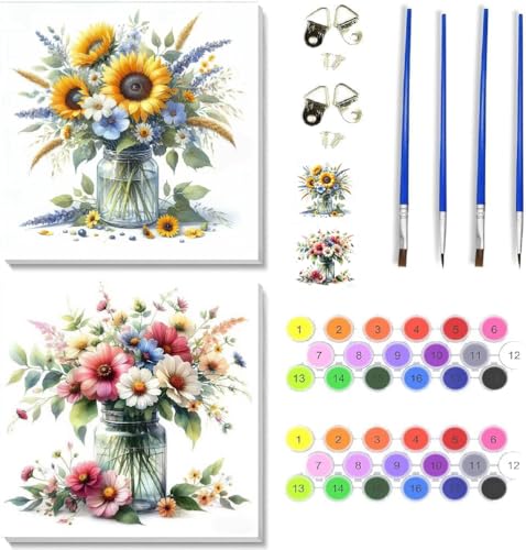 TCDZMYGS 2 Pack Flower Paint by Numbers Kit for Adults Beginner,Daisy Paint by Number Kits with Frame,DIY Acrylic Oil Painting by Numbers for Home Wall Decor 9.8 x 9.8 inch - color: paint by number-1009-4