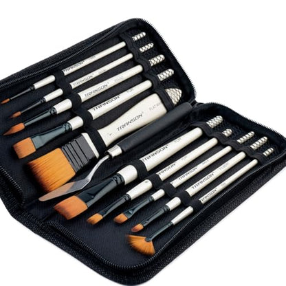 Transon Paint Brush Kit 10pcs Art Brushes and 1 Paint Spatula with Brush Case - color: White