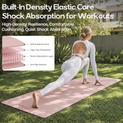 Foldable Yoga Mat, 70''x24''x0.24''(6mm）Non-slip POE Exercise Mat - color: Pink