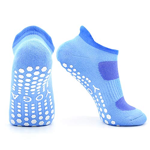 Busy Socks 2 Pack Women Ankle Non Slip Yoga Pilates Grip Socks with Cushion | Anti Skid Slipper Arch Support Socks for Barre Bikram Dance Trampoline Fitness Hospital Home Floor Walking Jogging Cardio - color: 2 Pairs Black/Blue