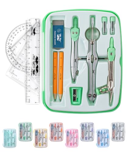 Mr. Pen- Geometry Set, 13 pcs, 3 Metal Compasses, Protractor, 6" Ruler | 45° & 30°/60° Set Squares, Pencils, Lead Refills, Sharpener & Eraser for Math, Drafting & Classroom Use | 45° & 30°/60° Set Squares, Pencils, Lead Refills, Sharpener & Eraser for Mat
