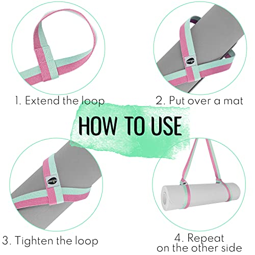 TECEUM Yoga Mat Strap – Extra Soft & Thick Cotton Carrier for All Mats - color: Lavander Green, size: 64 IN (Pack of 2)
