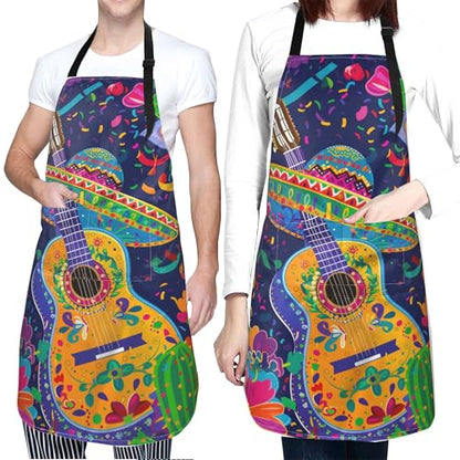 Artist Painting Apron with 2 Pockets Painters Art Aprons Gifts for Women Men - color: Mexican Guitar Art