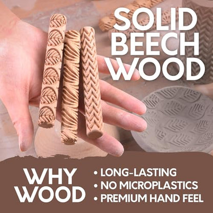 Byllstore Clay Texture Rollers | 10-Pack | 5 in x 0.65 in | Premium Wooden Pottery Tools | Set A - color: 10-Pack | 5" x 0.65" | SET A