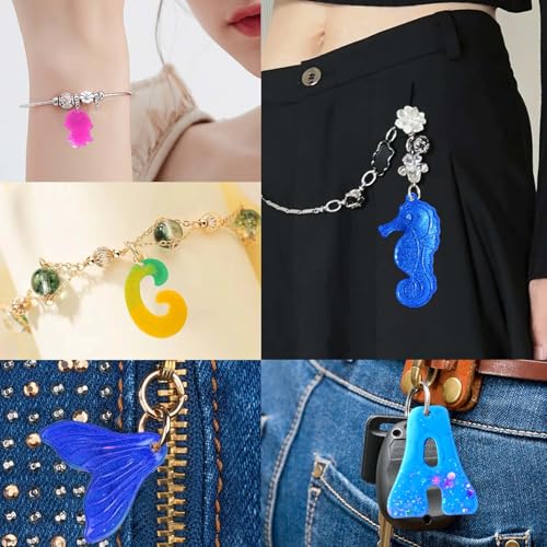 Resin Alphabet Molds with Hole, Uppercase Letters Crafting Molds | Reversed Alphabet Silicone Mold for Epoxy Resin Casting, Letter Resin Keychain Jewelry Pendant DIY Birthday Party Gift Making - color: 1PCS Ocean Alphabet Molds with Hole