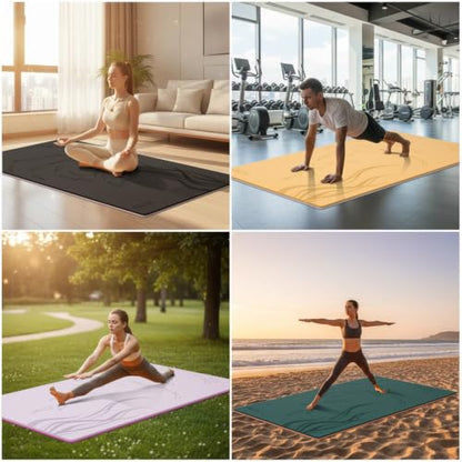 Extra Wide Yoga Mat 76"x40"x10mm TPE Non-Slip Fitness Exercise Mat - color: Brown Beige