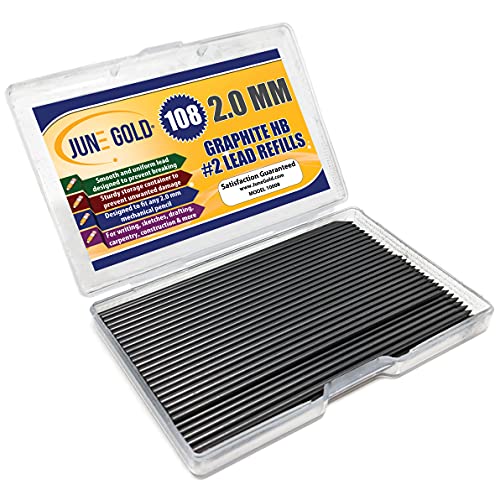 June Gold 2.0 mm, 108 Lead Refills, HB #2, 90 mm Length, 1 Carrying Case | Extra Bold Thickness, Break Resistant Graphite, Sketching, Shading, Blending, Construction, Carpentry - color: Hb Graphite, style: 2.0 mm