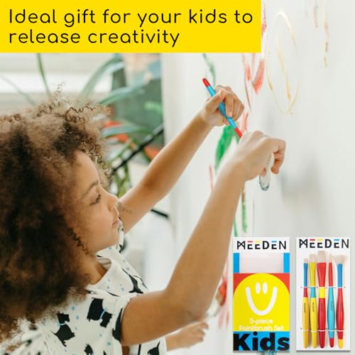 MEEDEN Paint Brushes Set for Kids: Brush Set for Toddlers 5 Pcs | Round Flat & Fan Kids Paint Brush Set for Preschool - Paintbrushes for Acrylic & Washable - Paint Art Supplies for Painters - size: 5 pcs