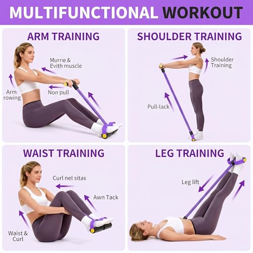 Pedal Resistance Bands with Handles, 6-Tube Sit Up Pull Rope Resistance Trainer, Natural Latex Foot Pedal Exercise Bands for Full Body Workout, Home Fitness Training, Waist, Arms & Legs (Pink)