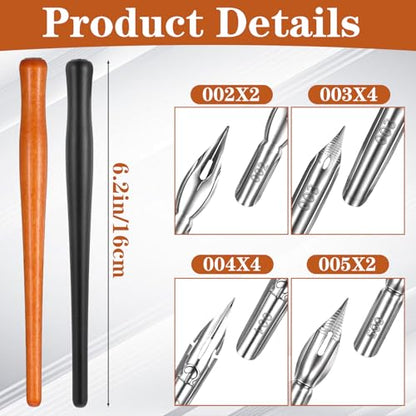Guduling 14 Pcs Dip Pen Set,2 Wooden Dip Pens Holder + 12 Stainless Steel Calligraphy Dips Pen Nibs for Calligraphy, Comic Inking & Art Drawing, Gift for Artists & Writers