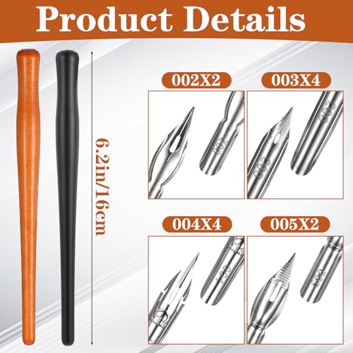 Guduling 14 Pcs Dip Pen Set,2 Wooden Dip Pens Holder + 12 Stainless Steel Calligraphy Dips Pen Nibs for Calligraphy, Comic Inking & Art Drawing, Gift for Artists & Writers