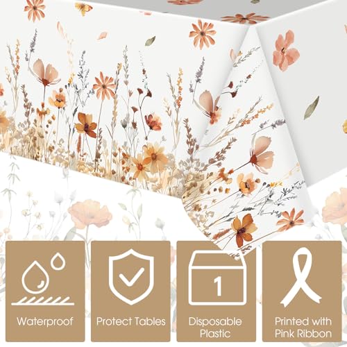 FuWeave 12 Pcs Fall Floral Tablecloth Thanksgiving Autumn Disposable Plastic Table Cloth Wildflower Table Covers for Thanksgiving Autumn Harvest Birthday Wedding Fall Party Decorations, 54 x 108 Inch - style: Autumn Wildflower