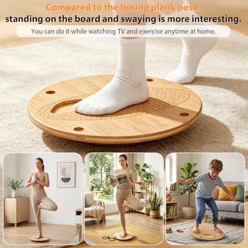 Wooden Wobble Balance Board, Balance Trainer for Kids,Toddlers,Teens | Standing Desk Balance Board for Core Training, Surf/Ski/Skate Prep, Rated for 440 Pounds of Weight