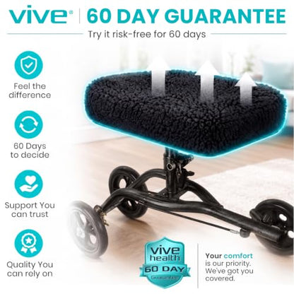 Vive Mobility Knee Scooter Pad Cover - Soft Adult Sheepskin Memory Foam - color: Black