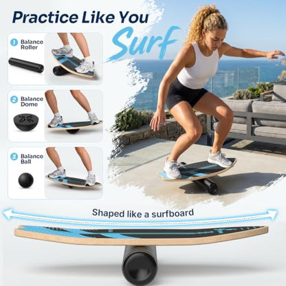 Sportneer Surf Balance Board, 8-in-1 Wooden Wobble Board - color: Sky Blue