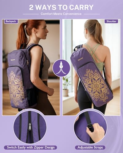 Gonex Yoga Mat Bag Convertible Backpack Blocks Carrier with Wet Pocket - color: Purple
