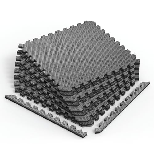 Norsk Reversible Gym Exercise Mats 3/4" Thick EVA Interlocking Foam Tiles, Perfect Gym Flooring for Home Gym, 8 Tiles & 16 Trim Pieces, 32 Sq. Ft. 24"x24", Gray/Black - color: Gray/Black, size: 8 Tiles - 32 Sq. Ft.