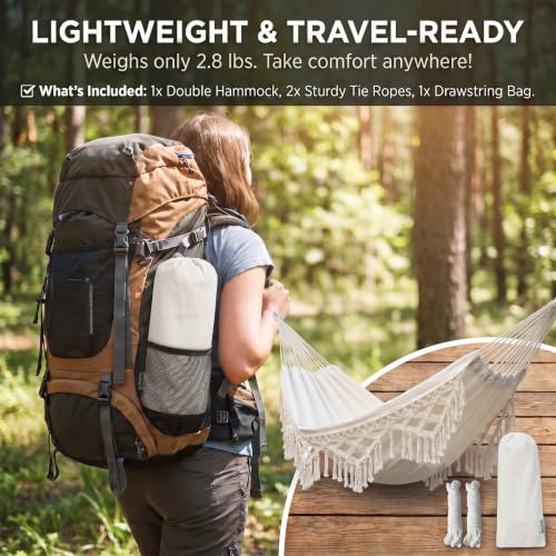 Canvas Hammock 122" Long X 59" Wide 2 Person Hammock 440 pounds Maximum Weight Applicable Scenes in Courtyard Autumn, Indoor Hanging Chairs, Beach Leisure (White Tassels, Full) - color: White Tassels, size: Full