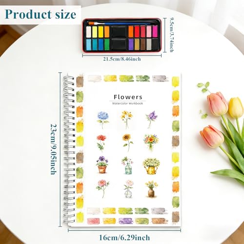 EVOCKAY Watercolor Flower Coloring Book for Adults | Creative Art Techniques | Skill-Building Practices for Beginners & Experienced Artists | Includes Paint Set & Premium Watercolor Paper - color: Flower A-15 Colors