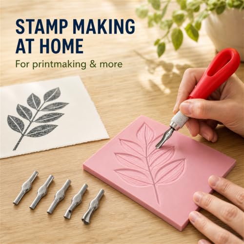 Rubber Block Stamp Carving Block Stamp Making Kit with Cutter Tools, 1 Carving Rubber Stamp for Printmaking, Printing and More - size: 1 Rubber Block + Carving Tool
