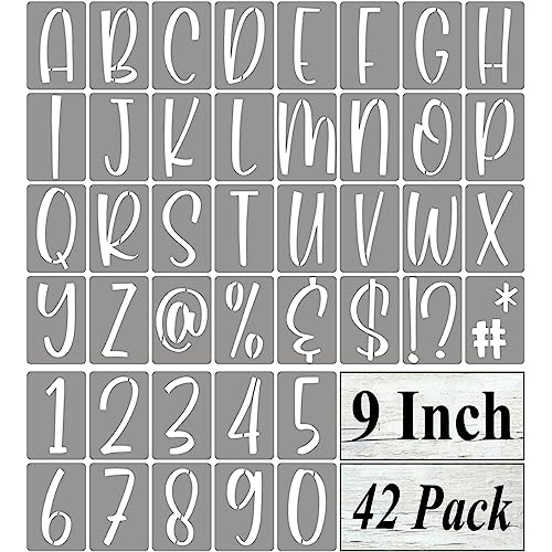 9 Inch Alphabet Letter Stencils for Painting - 42 Pack Letter and Number Stencil Templates with Signs for Painting on Wood, Reusable Letters and Numbers Stencils for Chalkboard Wood Signs & Wall Art - size: 9 Inch