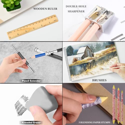 99 PCS Drawing Set, with 50 Page Drawing Pad, Coloring Book,Sketching, Graphite, Charcoal, Coloring Pencils, Blending Tools, Art Supplies Pencil Kit for Artists Adults Beginner Family Friends