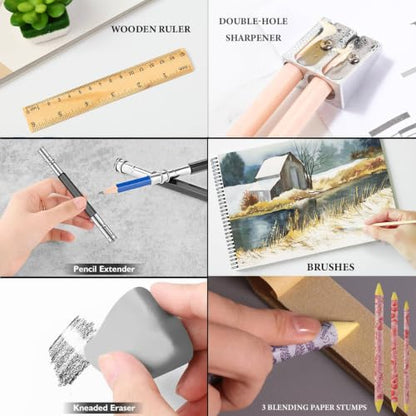 99 PCS Drawing Set, with 50 Page Drawing Pad, Coloring Book,Sketching, Graphite, Charcoal, Coloring Pencils, Blending Tools, Art Supplies Pencil Kit for Artists Adults Beginner Family Friends
