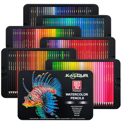 KALOUR Professional Watercolor Pencils, 180 Colors Set, Water-Soluble