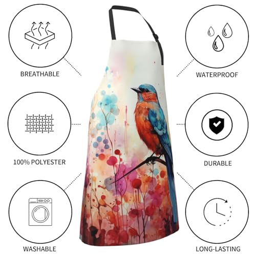 Art Apron with Pocket for Women Men | Kitchen Aprons Chef Apron for Cooking Baking BBQ Painting Gardening - color: Blue Bird Painting