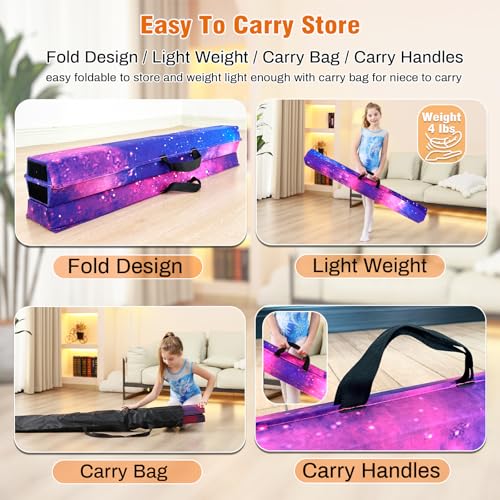 Marfula 6 FT / 8 FT / 9 FT Folding Gymnastics Beam Foam Balance Floor Beam - color: Magic Star, size: 10 Ft