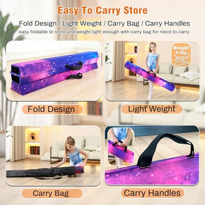 Marfula 6 FT / 8 FT / 9 FT Folding Gymnastics Beam Foam Balance Floor Beam - color: Magic Star, size: 10 Ft
