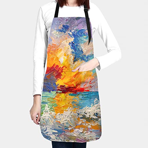 Giwawa Unisex Adult Apron Waterproof Stain Resistant Kitchen Cooking Apron with 2 Pockets for BBQ Grill Painting - color: Oil