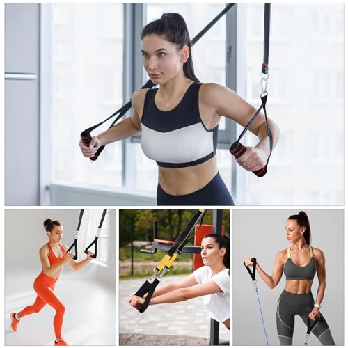 flintronic Exercise Handle, Resistance Bands Handle, Replacement Handle Attachments for Cable Machine Pulleys, Gym Handles with 2 Heavy Duty Carabiner Hooks, for Fitness Workout Gym Pilates Yoga