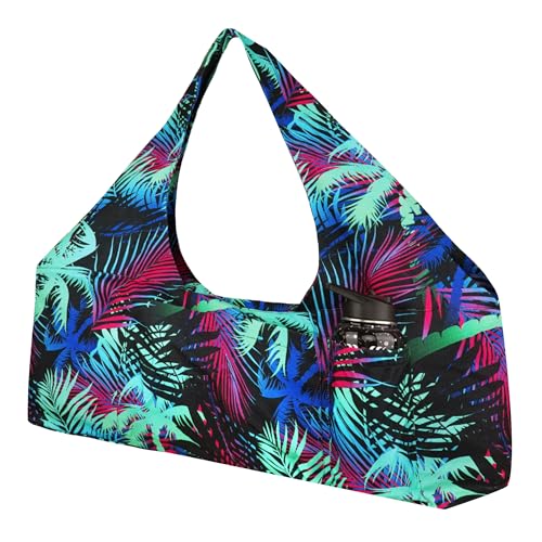 Large Yoga Mat Bag Yoga Bags and Carriers Fits All You Stuff Yoga Tote Bag with Yoga Mat Strap, Elastic Pockets and Zipper Pockets - color: black cyan