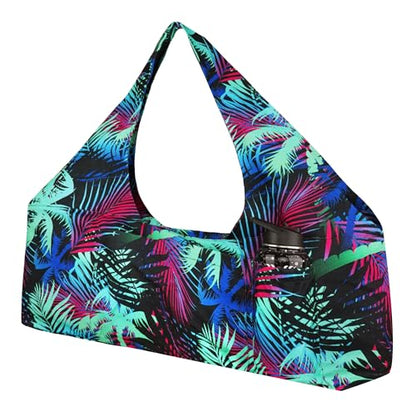 Large Yoga Mat Bag Yoga Bags and Carriers Fits All You Stuff Yoga Tote Bag with Yoga Mat Strap, Elastic Pockets and Zipper Pockets - color: black cyan