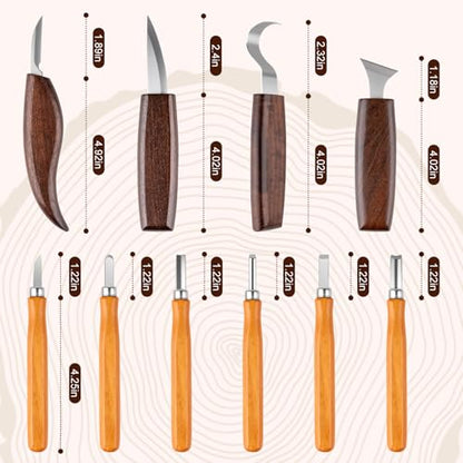 26 in 1 Wood Carving Tools Kit for Beginners | Complete Woodworking Tools Set, Wood Whittling Starter Kit, 4 Wood Knives and 6 Chisels, For Woodworking DIY Hobby Projects