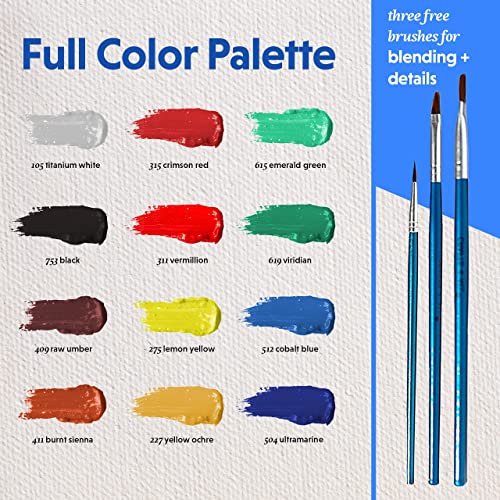 Crafts 4 All Acrylic Paint Set - Art Paints for Canvas, Model Painting, Wood, Ceramics and Fabric - Craft Supplies with 3 Artist Brushes for Adults & Kids﻿, 12 Pack, 12mL - size: 0.4 Fl Oz (Pack of 12)