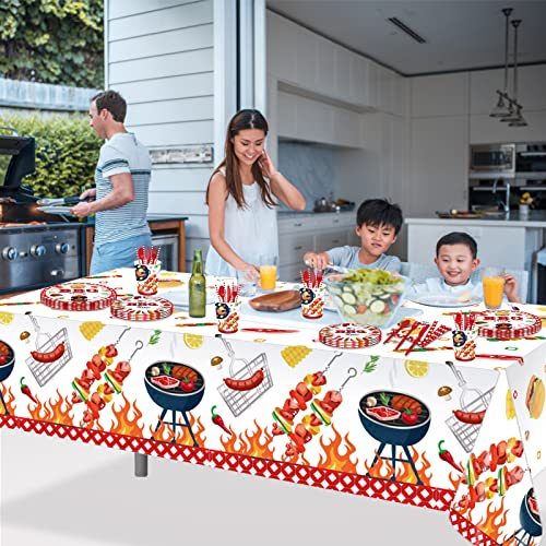 1Pc BBQ Party Plastic Tablecloth 54 x 87 Inch Long Table Cover, Hamburger BarbecueTeppanyaki Wedding Baby Shower Party Holiday Dinner Picnic or Tablecloth for Kitchen Event Use - color: Bbq