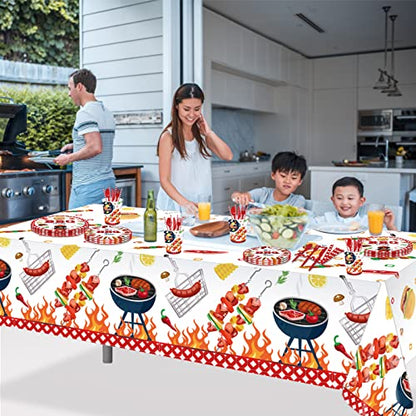 1Pc BBQ Party Plastic Tablecloth 54 x 87 Inch Long Table Cover, Hamburger BarbecueTeppanyaki Wedding Baby Shower Party Holiday Dinner Picnic or Tablecloth for Kitchen Event Use - color: Bbq