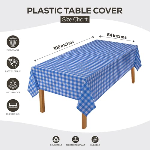 Utopia Kitchen Plastic Table Cloth Disposable [Blue Check, 12 Pack] | Rectangle Tablecloth Waterproof Stain Resistant Party Table Cover - color: Blue Check, size: 54X108 Inch - 12PC