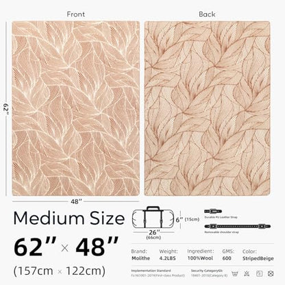 Molithe 100% Wool Blanket, 62" x 48", Warm, Thick, Military, Camping Gear - color: Beige, size: Medium