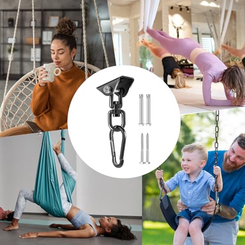 Hammock Hanging Kit, 360° Rotating Heavy Duty Swing Chair Hook 1200 lbs Capacity, Ceiling Mount Hammock Chair Hardware with Carabiner for Indoor Outdoor Yoga, Tree, Porch, Seat, Home Gym - size: 3PCS