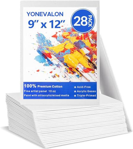 Canvases for Painting Bulk 28 Pack, 9 x 12 inch Blank Paint Canvas Boards | Primed Acid-Free 100% Cotton, Canvas Panels for Acrylic Oil Tempera Watercolor, Art Supplies for All Skill Level - size: 9"x12" - 28pcs
