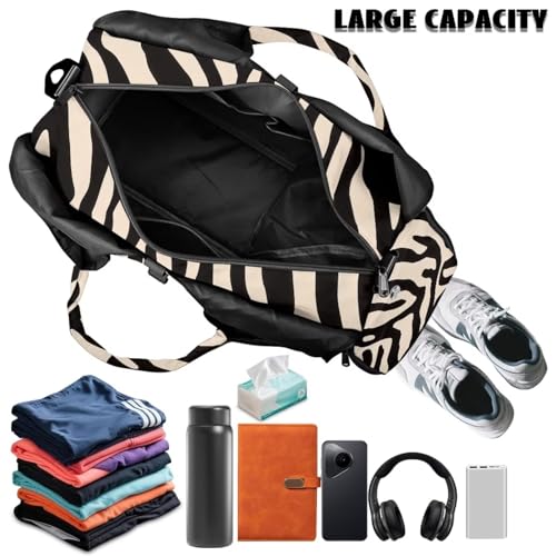 Zebra Print Gym Bag with Shoe Compartment Durable Yoga Bags with Double Zipper Sports Duffle Bags Waterproof, Retro Sports Duffle Bag for Cheer Team - color: Zebra Print