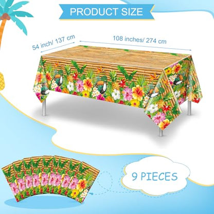 Frienda 6 Pcs Tiki Tablecloth Luau Table Cover Hawaiian Decor, Modern Style | Disposable for Luau Beach Party Decor, Tiki Totem Mask Print, Easy Cleanup Plastic Cover for Aloha Tropical Themed Events - style: Modern