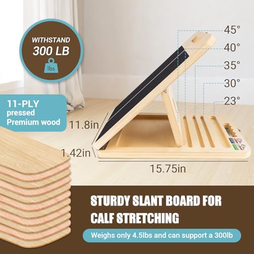 Slant Board Calf Stretch with Stretch Strap, 300 lb Portable Incline Board