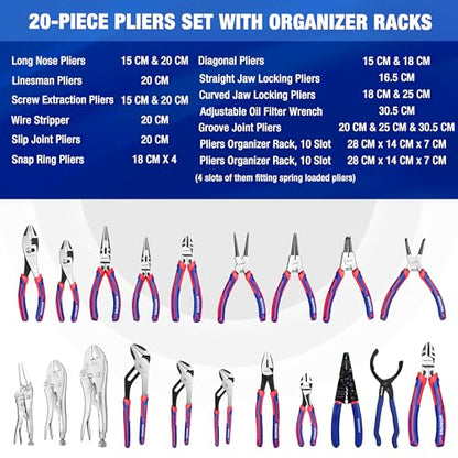 WORKPRO Pliers Set, 20-Piece Pliers Set with 2-pack Organizer Rack | Channel Locks Plier and Vise Grip Plier Assortment
