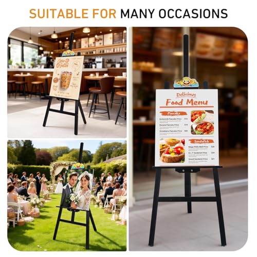 Black Smiley Wooden Easel for Painting, Wedding Signs & Display | Adjustable foldable black easel for painting canvas. Sturdy A-frame stand for wedding signs, displays & studio. - color: Black