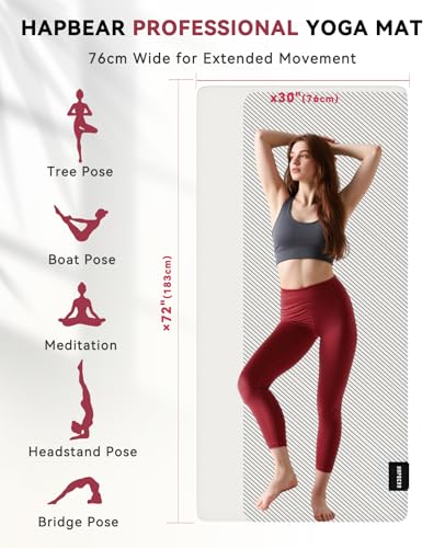HAPBEAR Large Yoga Mat - 72"×30" Double-Sided Rubber Exercise & Workout Mat - Non-Slip Textured Surface - 5mm Thick Cushioned for Joints - Shock-Absorbing & Durable for Fitness (Yoga, Pilates) - Bonus Oxford Bag Included - color: Beige